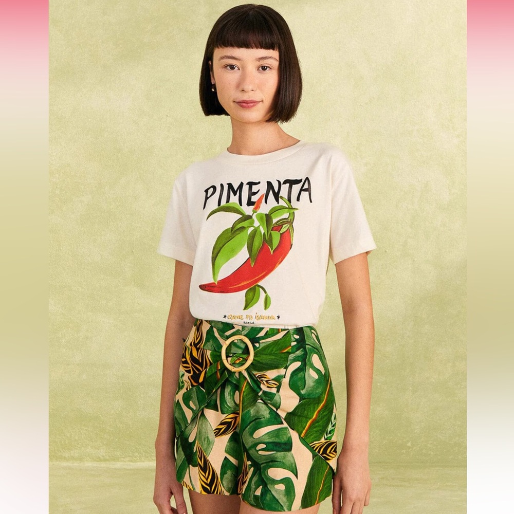 FARM Rio Green Leaf Print High-Waist Shorts